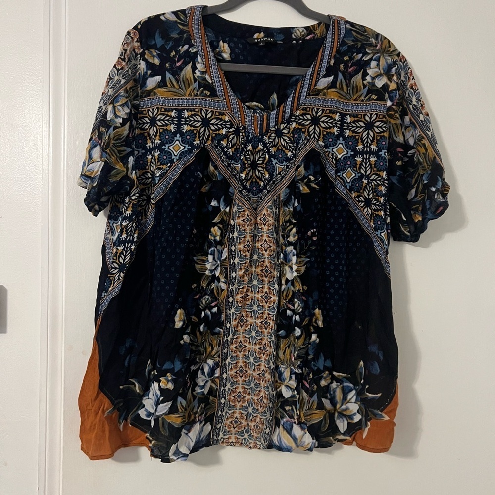 Hannah Navy and Orange Floral Women's Top (V107)